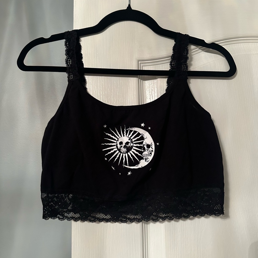 New Cosmic Aura Hot Topic Black Skeleton Moon Bralette